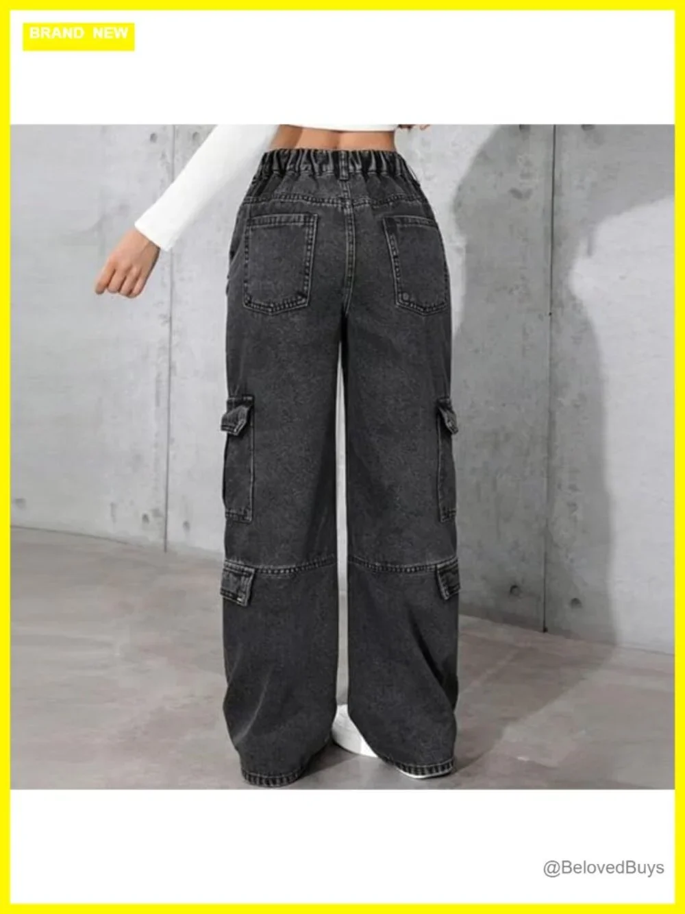 Girls Baggy Cargo Jeans Y2K Straight Leg Denim Pants Elastic Waist